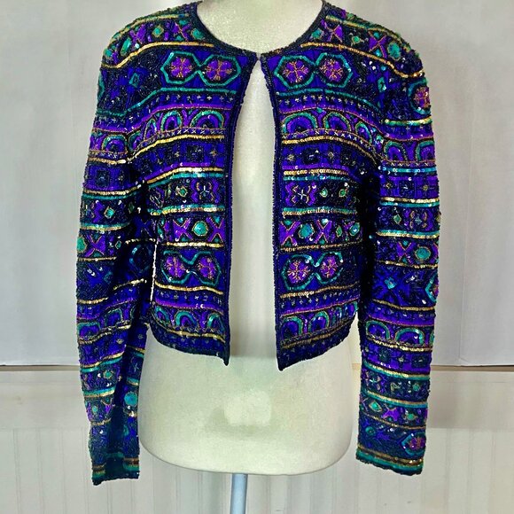 Niteline By Della Roufogati Silk and Sequin Jacket Sz S - Picture 1 of 13